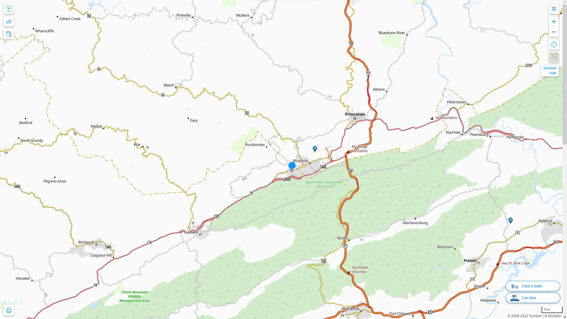 Bluefield West Virginia Highway and Road Map